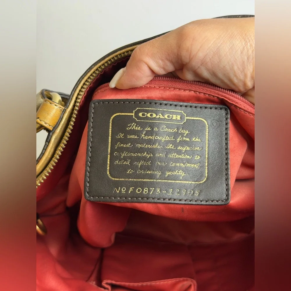 Coach Signature Stripe Studded Lurex Tote in a Gold Colorway - Picture 12 of 13